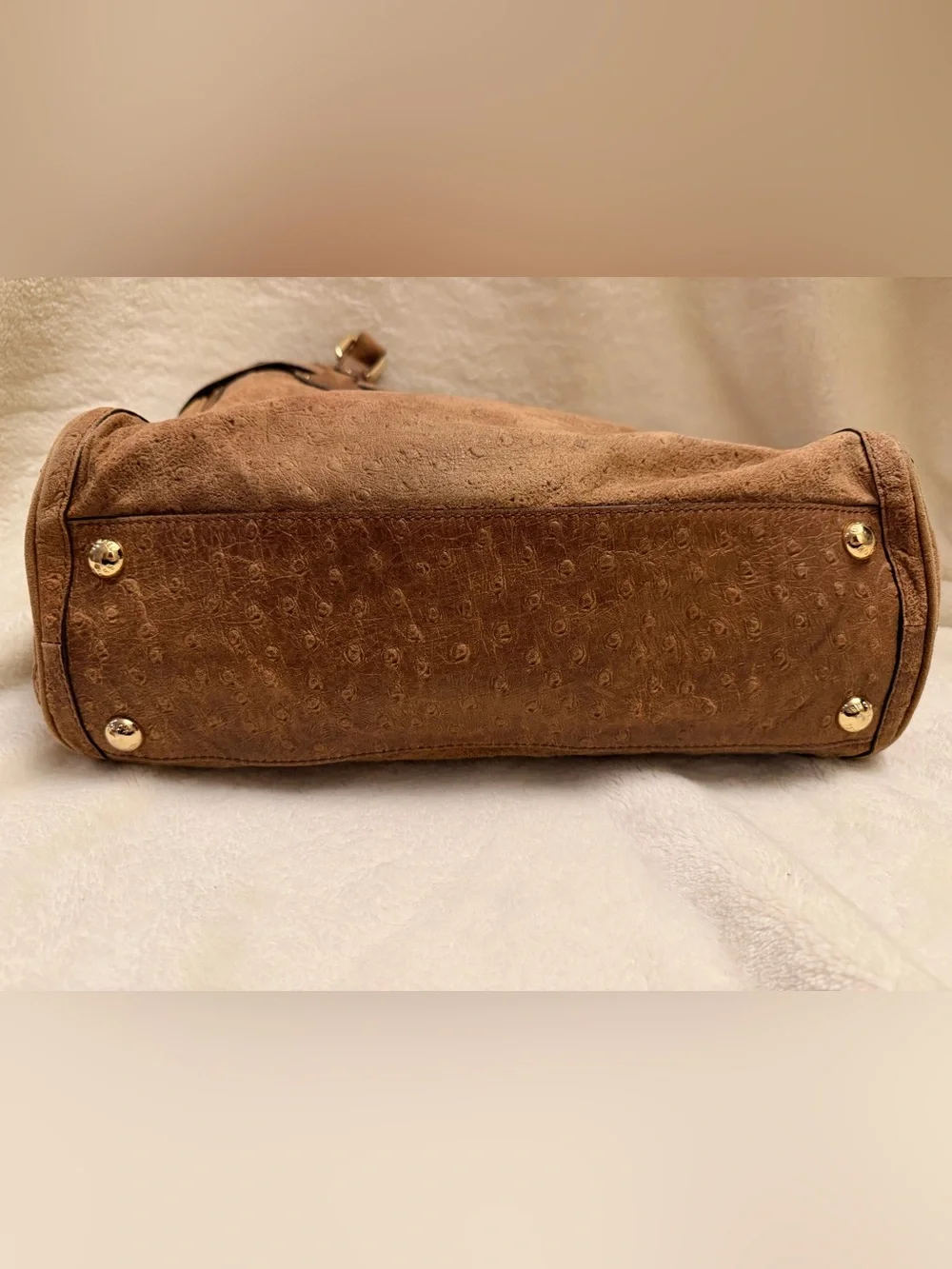 Michael Kors Hamilton Ostrich Embossed Satchel Bag & Zip Wallet Set Brown Tan